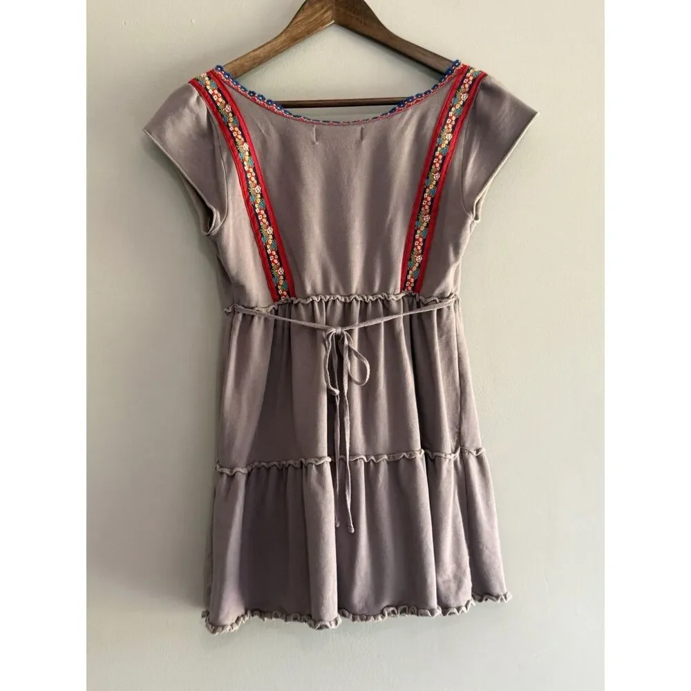 Free People Boho Babydoll Embroidered Tunic Dress Festival Hippie Tiered Folk XS